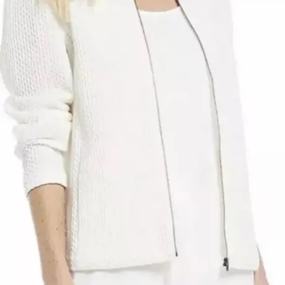 Eileen Fisher Tencel Organic Cotton Honeycomb Ivory Stand Collar Zip Jacket Xl - Picture 2 of 7